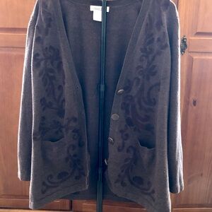 Coldwater Creek Brown Cardigan with Floral Accents